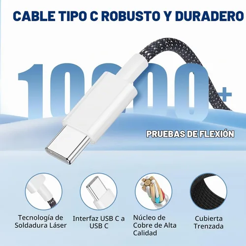 Vista 3 de Cable de carga rápida USB C a C de 10 pies, 60 W de carga rápida tipo C a C, cable de carga para Apple iPhone Duo/18 Pro 17 Pro Max/17 Air/16 Pro/15