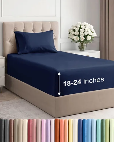 Vista 89 de Sábanas individuales de bolsillo extra profundo, sábanas transpirables y refrescantes de 3 piezas, juego de sábanas de lujo para hotel, suaves, sin
