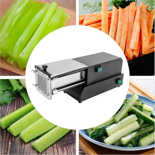 Vista 3 de Cortador eléctrico para papas francesas, cortador de patatas profesional negro, máquina cortadora de patatas de acero inoxidable con 2 tamaños