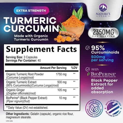 Vista 2 de Suplemento de curcumina de cúrcuma – 1750 mg de cúrcuma orgánica por porción – 95% curcuminoides, jengibre y pimienta negra BioPerine para una mejor