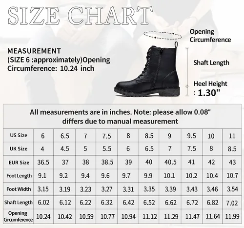Vista 3 de Vepose Botines de combate 25 para mujer con cordones y cremallera interior de media pantorrilla para mujer