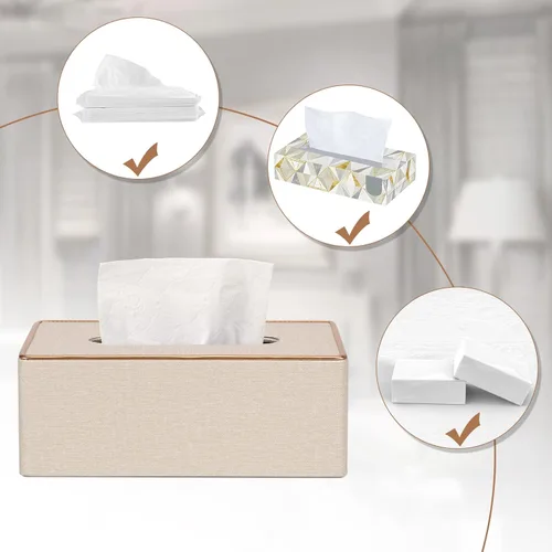 Vista 4 de Cubierta de caja de pañuelos, soporte de caja de pañuelos de cuero PU Rectangular Box Covers para el hogar/oficina/decoración del coche 9.84 "X5.23
