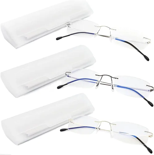 Vista 2 de Paquete de 3 lentes de lectura sin montura a prueba de luz azul, para mujeres y hombres, filtro antideslumbrante, anteojos ligeros