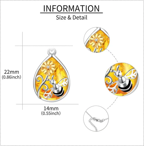 Vista 5 de ONEFINITY Collares de ámbar de plata de ley 925 con colgante de ámbar, regalo de joyería de ámbar para mujer