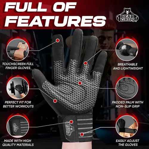 Vista 3 de Bear Grips Guantes de levantamiento de pesas para hombres y mujeres Guantes de levantamiento de medio dedo Guantes de entrenamiento de dedo dedo