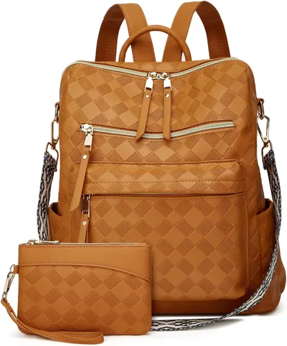 Vista 8 de Makes - Mochila multiusos para mujer, de piel sintética, y diseño convertible con monedero, 2 piezas