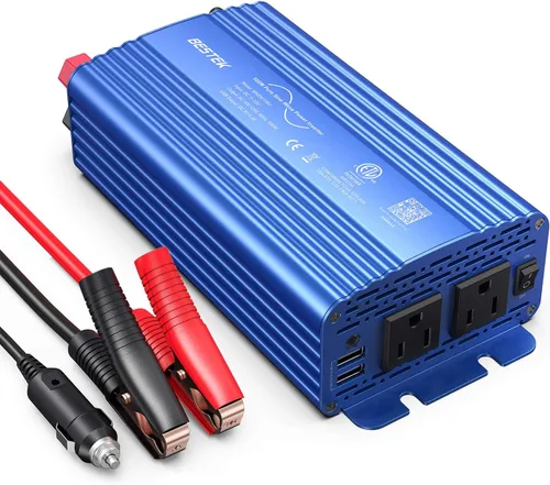 Vista 9 de BESTEK Inversor de corriente de onda sinusoidal pura de 500 W, CC 12 V a CA (2 tomas), cargador de coche de 110 V, convertidor de adaptador de 1 Rojo