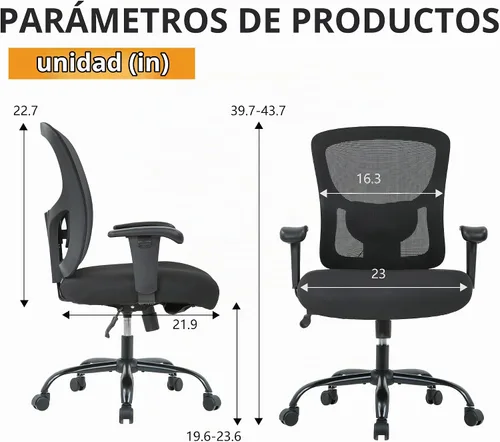 Vista 3 de Silla de escritorio ergonómica, silla de oficina, silla de computadora de 500 libras con soporte lumbar, asiento ancho, brazos ajustables