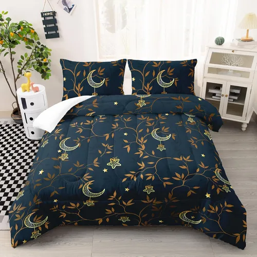 Vista 10 de AILONEN Juego de ropa de cama de 3 piezas, 1 edredón + 2 fundas de almohada, diseño floral adornado y medallones tonales para dormitorio gótico