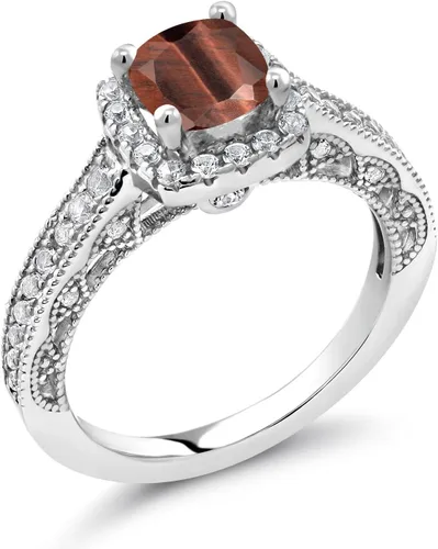Vista 65 de Gem Stone King Anillo de compromiso de plata de ley 925 de 0.236 in con piedra natal y zafiro blanco creado con acento Anillo de compromiso