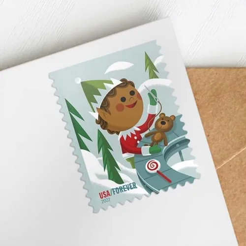 Vista 3 de Sellos postales Holiday Elves (5 folletos, 100 sellos) para USPS