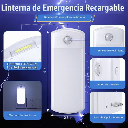 Vista 3 de Luz LED 4 en 1 para corte de energía en el hogar, luz blanca, paquete de 6 Blanco