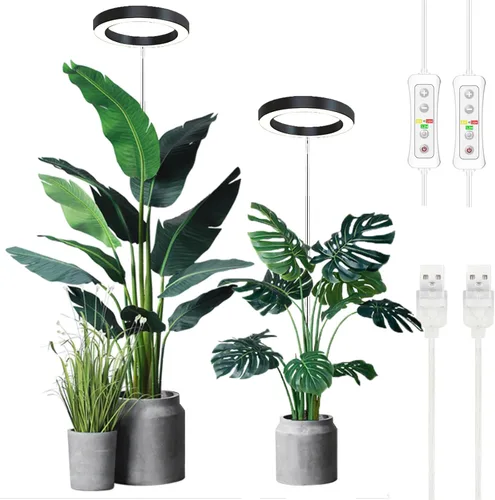 Vista 8 de yadoker - Luz de cultivo de plantas, luz LED de espectro completo para plantas de interior, lupa negra, altura ajustable, temporizador automático