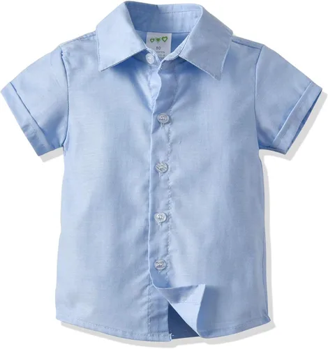 Vista 3 de Conjunto de traje de caballero para niños pequeños, camisa de manga corta + tirante + pantalones cortos + pajarita, 4 piezas para niños pequeños