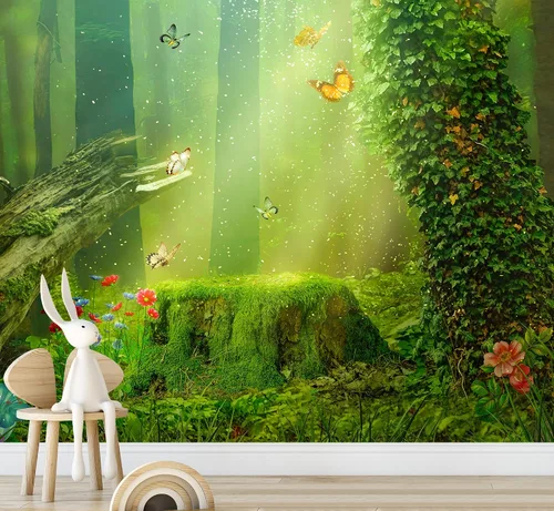 Vista 3 de IDEA4WALL Vinilo adhesivo removible para pared, diseño de mariposas místicas, flores, bosque, fantasía y ciencia ficción, arte digital, arte