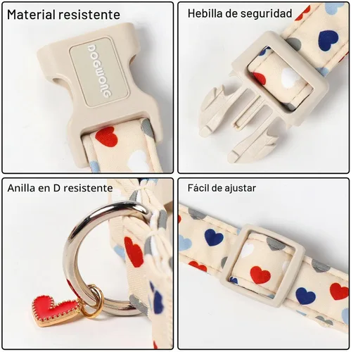 Vista 3 de DOGWONG Collar de perro de San Valentín, collar de perro con estampado de corazones para perros grandes, lindos collares de primavera, hembra A