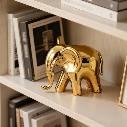 Vista 7 de Figura de elefante, estatua de elefante de cerámica con acabado de espejo metálico, decoración moderna de estante y mesa, regalo de inauguración