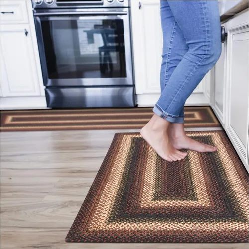 Vista 144 de Homespice Apple Pie - Alfombra ovalada roja de 2 x 3 pies, alfombra de cocina trenzada para decoración primitiva y rústica, reversible, yute sin