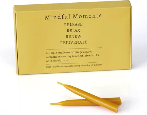 Vista 8 de Juego de velas de meditación consciente con 12 mini velas cónicas de cera de abeja con soporte de latón para oración y reflexión, regalos