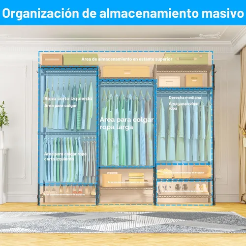 Vista 3 de Ulif E13C Sistema Organizador de Armario de Servicio Pesado, Estantes de Ropa Independientes para Colgar Ropa, Perchero Ajustable de 63" An x 16" Pr