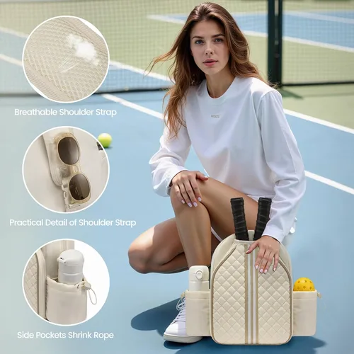 Vista 6 de Mochilas de pickleball Sucipi para mujeres: ligeras, de hombro y elegante mochila estilo acolchado con bolsa para raqueta de pickleball