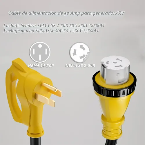 Vista 6 de PlugSaf Cable generador de 50 amperios, cable de extensión RV de 10 pies