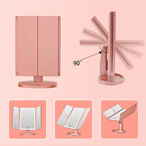 Vista 3 de FASCINATE Actress Tabletop Makeup Mirror - Folding, Lighted, Magnifier 2/3x, Touch Type, Brightness & Angle Adjustment, Storage Space