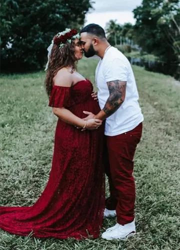 Vista 4 de ZIUMUDY Fotografía Vestido de maternidad fuera del hombro Encaje Baby Shower Vestido de novia embarazada