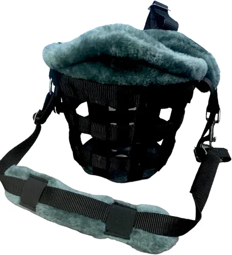 Vista 3 de Horse Grazing Muzzle Halter, Mink Fleece Padded, Multiple Sizes, Breathable (Black, Cob)