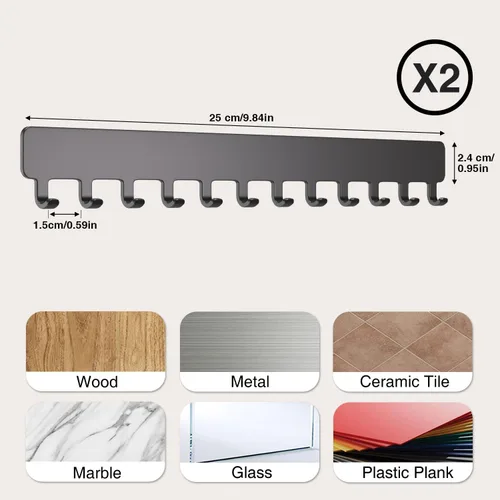 Vista 5 de Bussdis Organizador de Collares - Organizador de Joyería Colgante, Autoadhesivo, Montaje en Pared, Paquete de 2, Negro