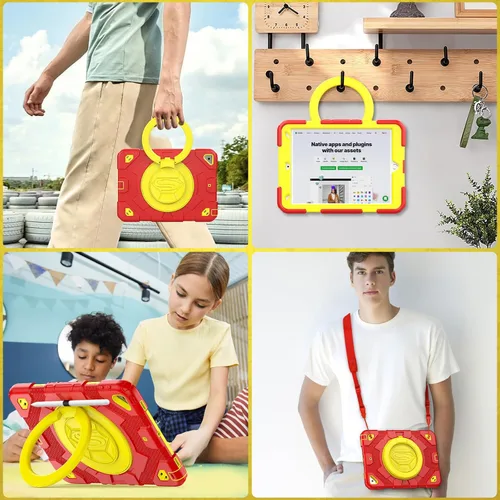 Vista 5 de SEYMAC stock Funda para iPad de 9ª/8ª/7ª generación de 10.2 pulgadas (2019-2021), resistente a prueba de golpes con protector de pantalla, soporte
