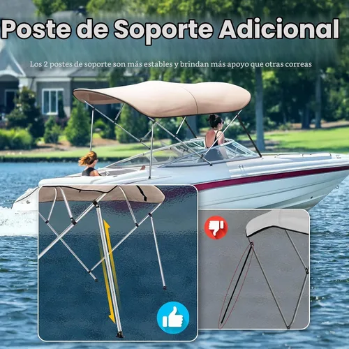 Vista 4 de KING BIRD Toldo Superior de Barco Bimini de 3-4 Arcos Protección Solar Toldo de Barco Impermeable Marco de Aluminio Inoxidable de 1 Pulgada 46