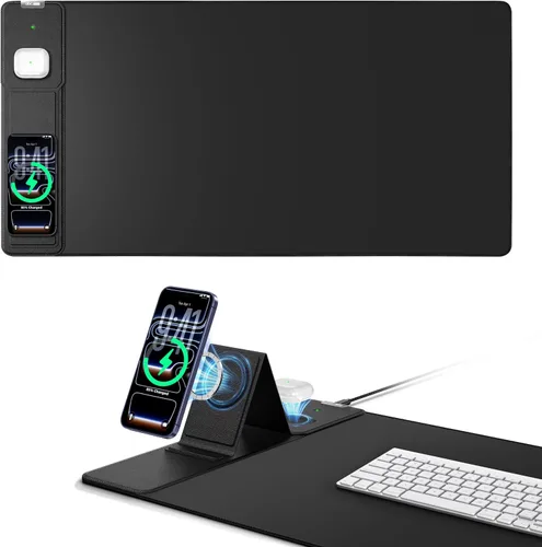 Vista 22 de Wireless Charging Mouse Pad with Foldable Phone Holder, 31.5"x15.8" XXL Excel Cheat Sheet Desk Mat for Laptop/Keyboard, Waterproof Ultra-Smooth