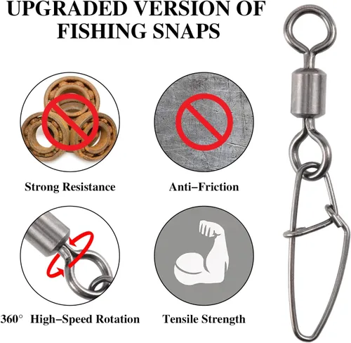 Vista 5 de Goture 100pcs Duo Lock Fishing Swivels Stainless Steel Barrel Ring Snap Fishing Rolling Swivel Ball Free Rotation Swivels Cross-line with Black