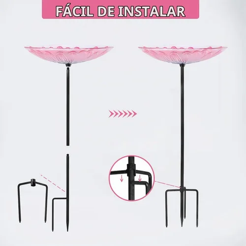 Vista 6 de MUMTOP - Bañera de cristal para pájaros, comedero para pájaros de jardín al aire libre con estaca de metal, flor