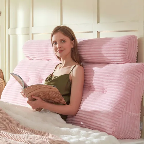 Vista 21 de Almohada de Cuña para Cabecero + Una Almohada Larga de Rollo para el Cuello Almohada Corporal, Almohada Grande de Cabecero con Funda Removible Beige
