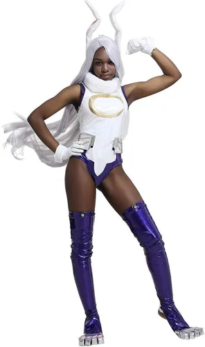 Vista 2 de miccostumes Disfraz de superhéroe de conejo de anime para mujer, Blanco