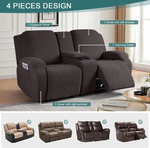Vista 5 de Ruaozz Fundas de sofá reclinable de 3 plazas + funda reclinable de sofá biplaza con consola, color chocolate