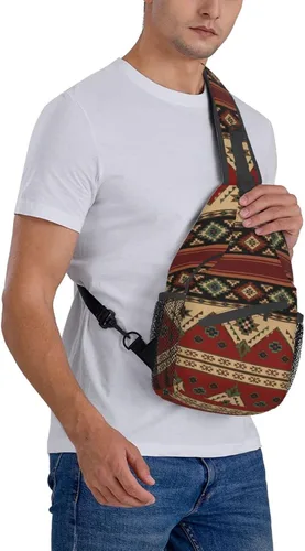 Vista 7 de ZREXUO Mochila tipo bandolera de nativo americano, mochila cruzada casual para hombres y mujeres, Nativo Americano-22, Mochilas Daypack