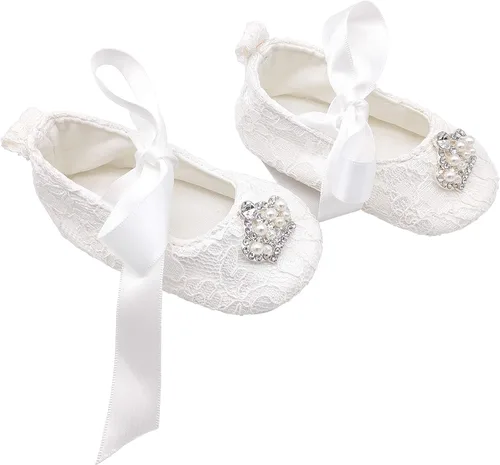 Vista 5 de Glamulice Conjunto de zapatos y diadema para recién nacidos, para bautizo, bautizo, sesión de fotos, comunión, para recién nacidos