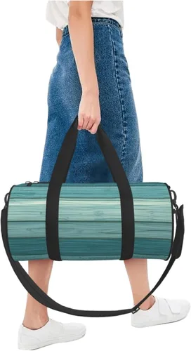 Vista 5 de Large Duffle Bag for Travel - Retro Cyan Wood Grain A Print Gym Bag for Women Men, Travel Foldable Bags for Women Men with Zippered Multiple Pockets