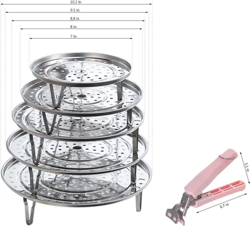 Vista 6 de Paquete de 5 estantes de vapor de acero inoxidable con patas desmontables para hornear cocinar, cocinar al vapor