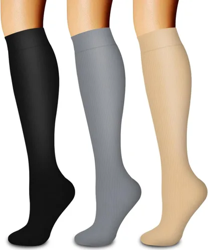 Vista 99 de Paquete de 3 pares de calcetines de compresión médica para mejorar la circulación de mujeres y hombres, para correr, hacer deporte y amamantar