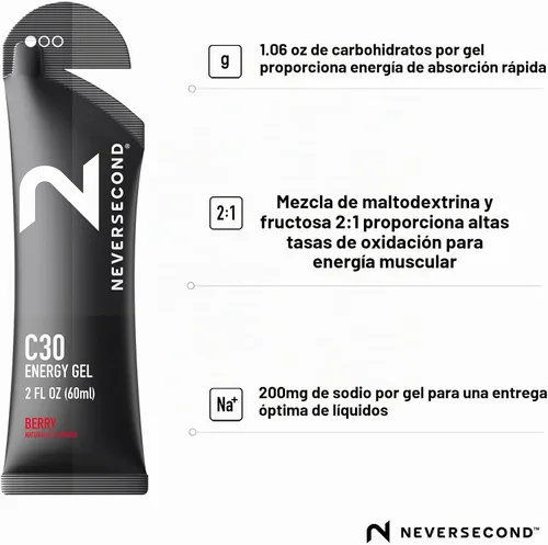 Vista 2 de Neversecond Gel energético C30, nutrición e hidratación de rendimiento, gel energético Never2 para ultra triatlones, ciclismo y maratones