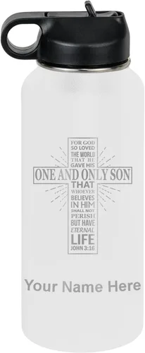 Vista 31 de LaserGram Botella de agua personalizada, versículo bíblico John 3-16, acero inoxidable de doble pared aislada al vacío con popote superior, regalo