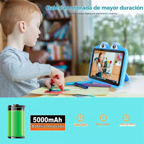 Vista 6 de Tablet para niños de 10.1 pulgadas, Tablet Android 11 de 64GB para niños con estuche, Google Play, YouTube, cámara dual, WiFi, Bluetooth Azul