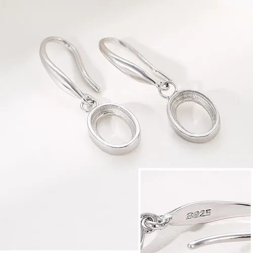 Vista 4 de Bisel de plata de ley 925 en blanco, ajuste de montaje, bandeja para aretes ovalados/cuadrados/rectangulares para hacer joyas de manualidades