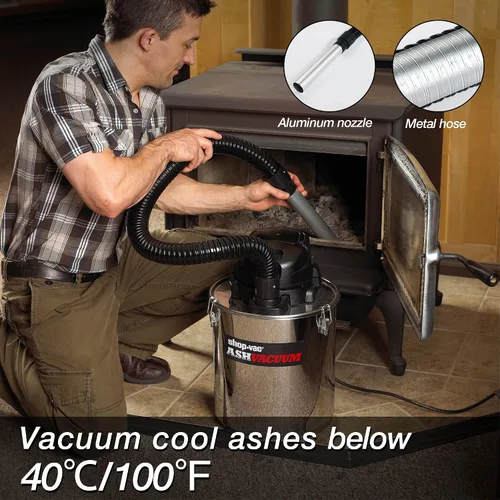 Vista 3 de Shop-Vac 4 Galones 2.0 HP Pico Aspirador de Cenizas, Aspirador de Cenizas de 7.0 Amperios con Filtro HEPA, Manguera y Accesorios para Chimeneas