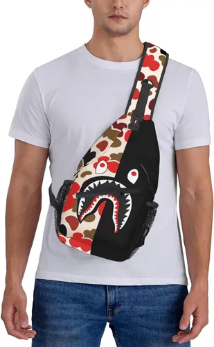 Vista 7 de Mochila bandolera, bolso de hombro de camuflaje de tiburón, bolso cruzado unisex, adecuado para viajes al aire libre, senderismo, senderismo