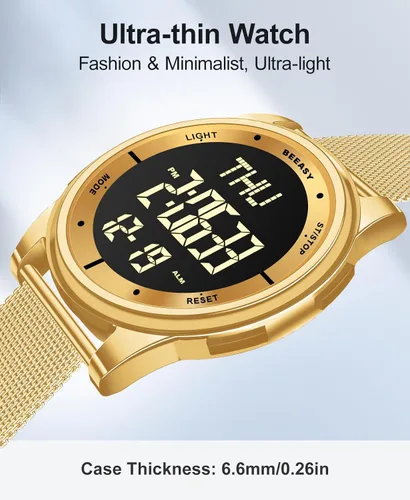 Vista 35 de Beeasy - Reloj digital de pulsera resistente al agua con cronómetro, alarma, cuenta regresiva, doble zona horaria, ultrafino, pantalla angular muy